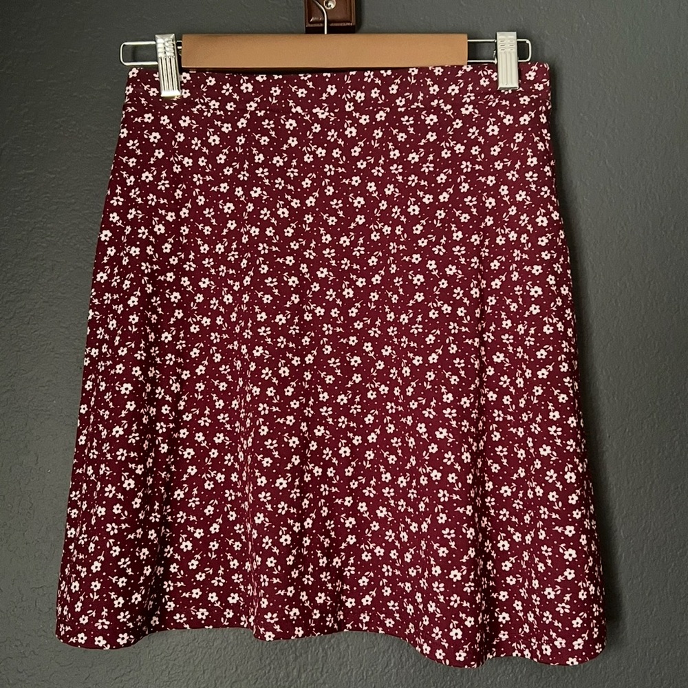 Sky and Sparrow Burgundy Floral A-Line Skirt